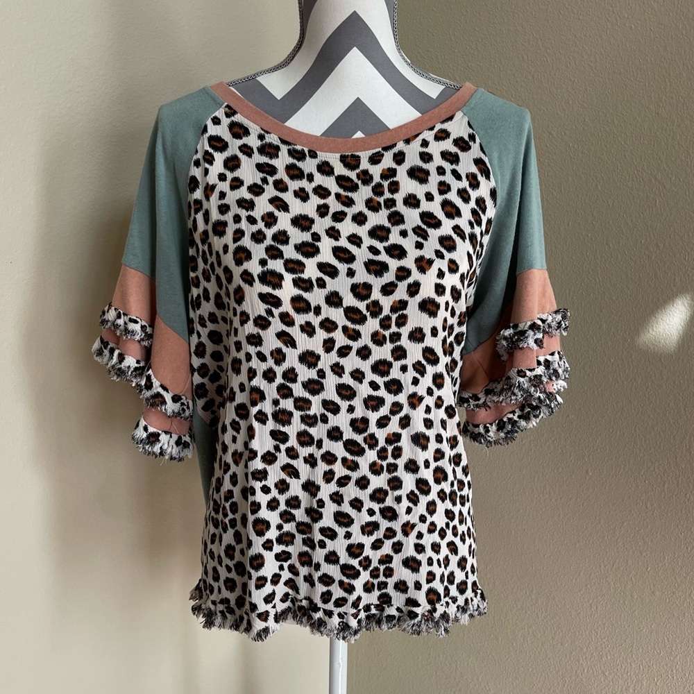 Umgee Animal Print Bell Sleeve Top - Size: Medium